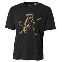 Rock Cat Playing Guitar Funny Guitar Cat Cooling Performance Crew T-Shirt