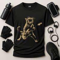 Rock Cat Playing Guitar Funny Guitar Cat Cooling Performance Crew T-Shirt