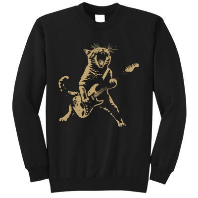 Rock Cat Playing Guitar Funny Guitar Cat Sweatshirt