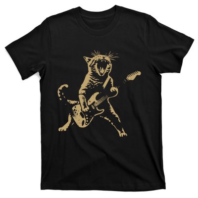 Rock Cat Playing Guitar Funny Guitar Cat T-Shirt