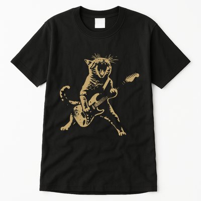 Rock Cat Playing Guitar Funny Guitar Cat Tall T-Shirt