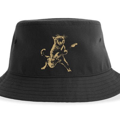 Rock Cat Playing Guitar Funny Guitar Cat Sustainable Bucket Hat