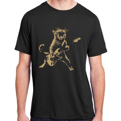 Rock Cat Playing Guitar Funny Guitar Cat Adult ChromaSoft Performance T-Shirt