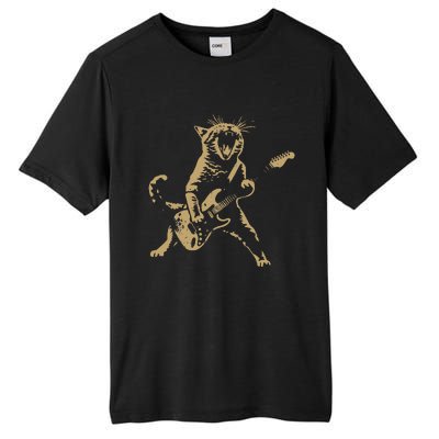 Rock Cat Playing Guitar Funny Guitar Cat Tall Fusion ChromaSoft Performance T-Shirt