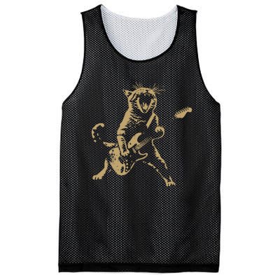 Rock Cat Playing Guitar Funny Guitar Cat Mesh Reversible Basketball Jersey Tank