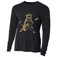 Rock Cat Playing Guitar Funny Guitar Cat Cooling Performance Long Sleeve Crew