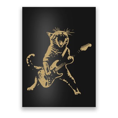 Rock Cat Playing Guitar Funny Guitar Cat Poster