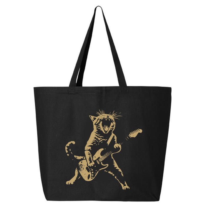 Rock Cat Playing Guitar Funny Guitar Cat 25L Jumbo Tote