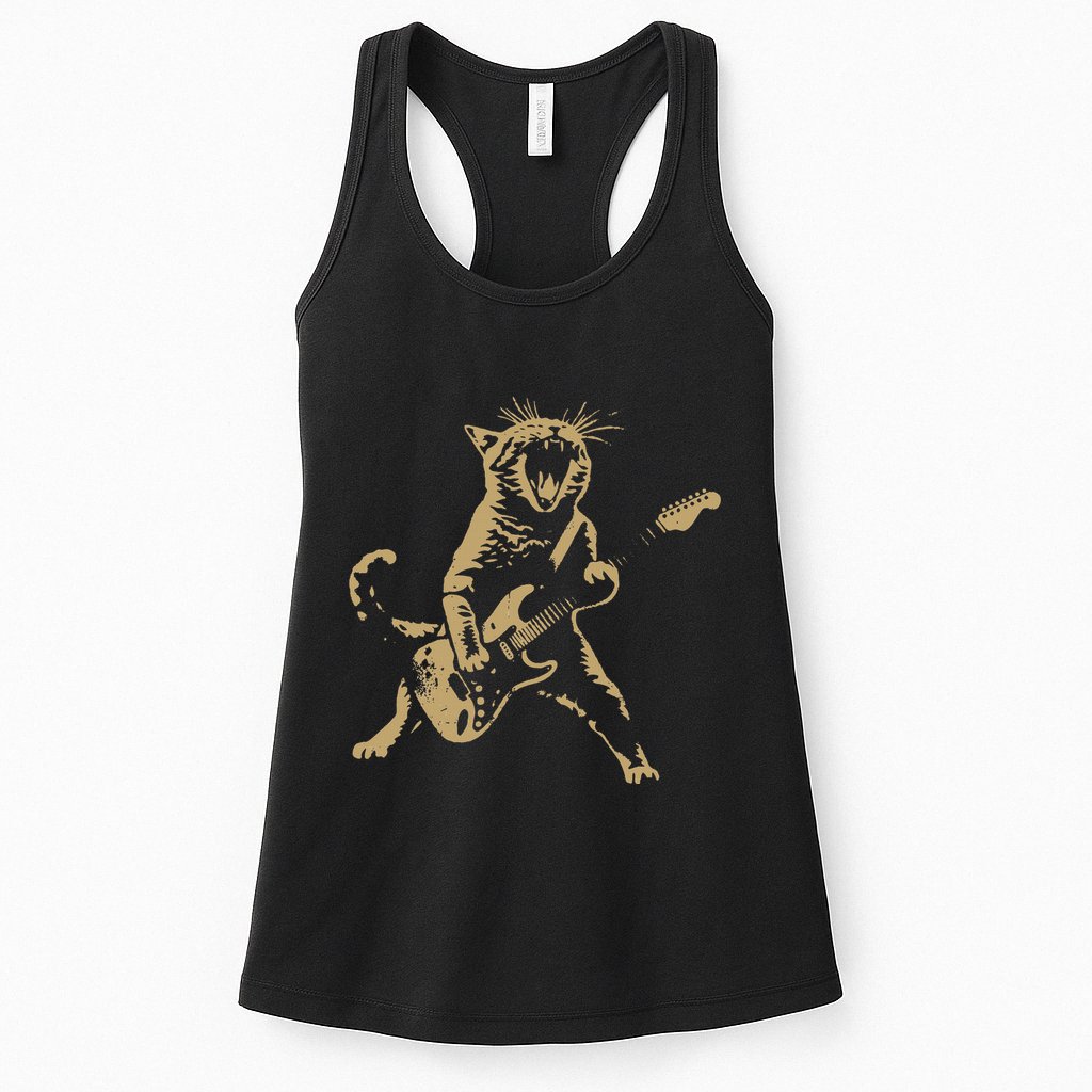 Rock Cat Playing Guitar Funny Guitar Cat Womens Tank Top