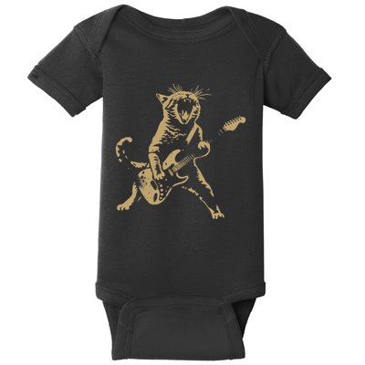 Rock Cat Playing Guitar Funny Guitar Cat Baby Bodysuit