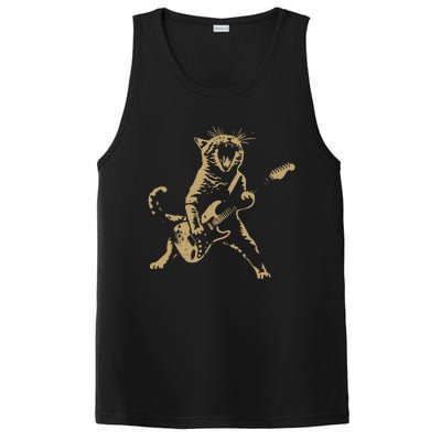 Rock Cat Playing Guitar Funny Guitar Cat PosiCharge Competitor Tank