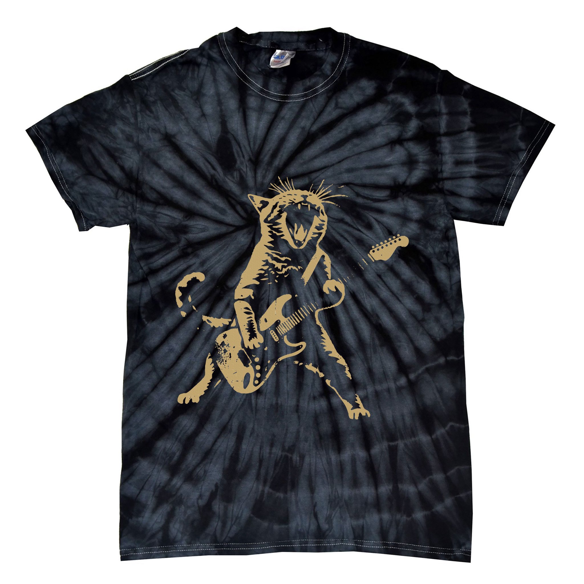 Rock Cat Playing Guitar Funny Guitar Cat Tie-Dye T-Shirt