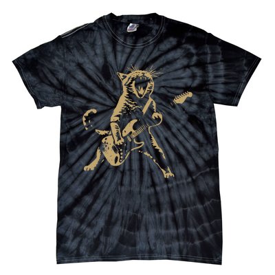 Rock Cat Playing Guitar Funny Guitar Cat Tie-Dye T-Shirt