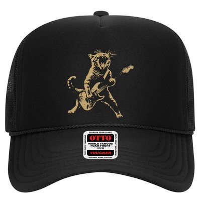 Rock Cat Playing Guitar Funny Guitar Cat Trucker Hat