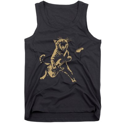 Rock Cat Playing Guitar Funny Guitar Cat Tank Top