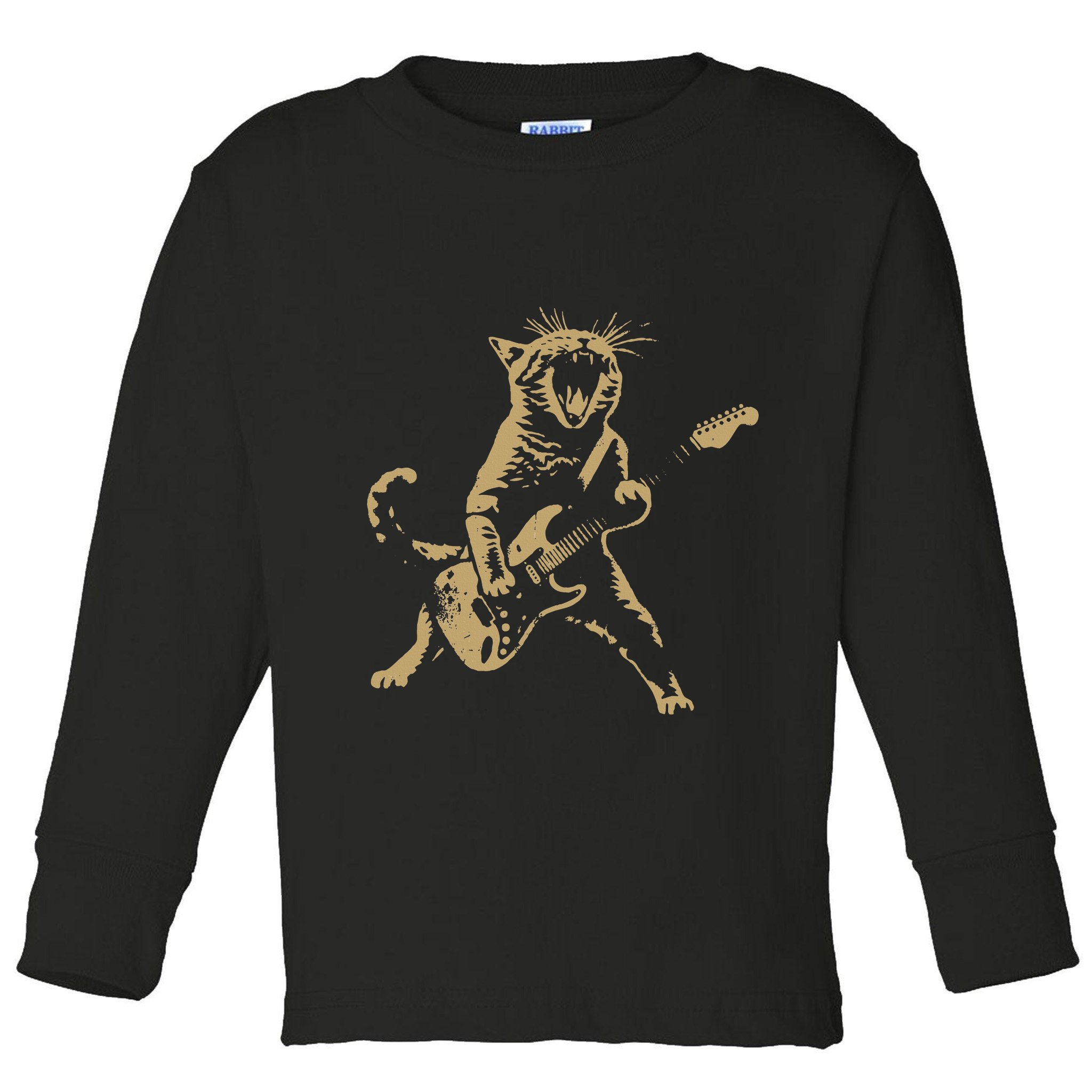 Rock Cat Playing Guitar Funny Guitar Cat Toddler Long Sleeve Shirt