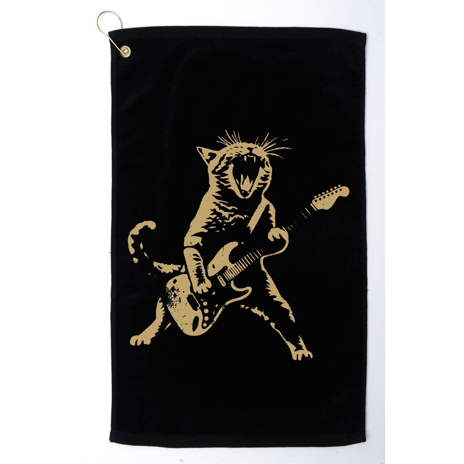 Rock Cat Playing Guitar Funny Guitar Cat Golf Towel