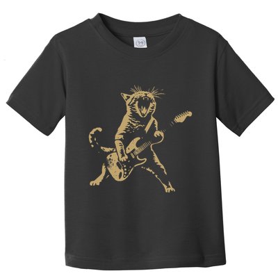 Rock Cat Playing Guitar Funny Guitar Cat Toddler T-Shirt