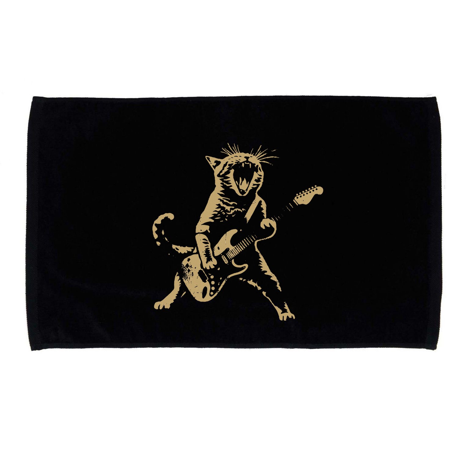 Rock Cat Playing Guitar Funny Guitar Cat Microfiber Hand Towel