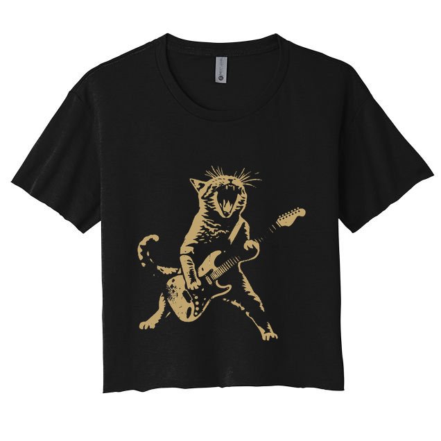 Rock Cat Playing Guitar Funny Guitar Cat Crop Top