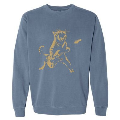 Rock Cat Playing Guitar Funny Guitar Cat Garment-Dyed Sweatshirt