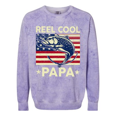 Reel Cool Papa Fathers Day Trout Fishing Gift Dad Grandpa Colorblast Crewneck Sweatshirt