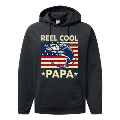 Reel Cool Papa Fathers Day Trout Fishing Gift Dad Grandpa Performance Fleece Hoodie