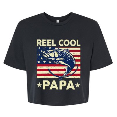 Reel Cool Papa Fathers Day Trout Fishing Gift Dad Grandpa Bella+Canvas Jersey Crop Tee