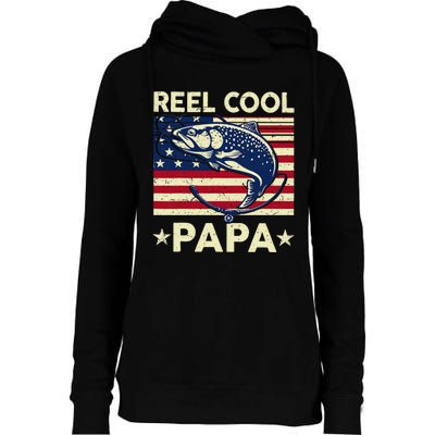 Reel Cool Papa Fathers Day Trout Fishing Gift Dad Grandpa Womens Funnel Neck Pullover Hood