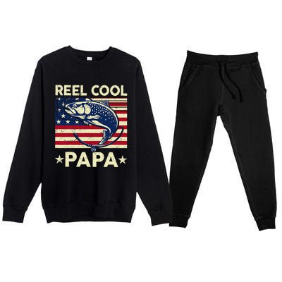 Reel Cool Papa Fathers Day Trout Fishing Gift Dad Grandpa Premium Crewneck Sweatsuit Set