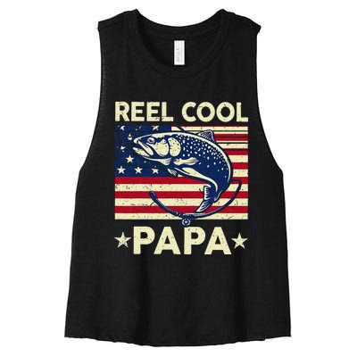 Reel Cool Papa Fathers Day Trout Fishing Gift Dad Grandpa Women's Racerback Cropped Tank