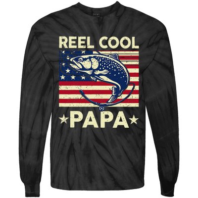 Reel Cool Papa Fathers Day Trout Fishing Gift Dad Grandpa Tie-Dye Long Sleeve Shirt