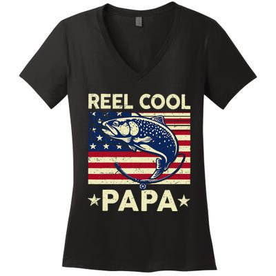 Reel Cool Papa Fathers Day Trout Fishing Gift Dad Grandpa Women's V-Neck T-Shirt