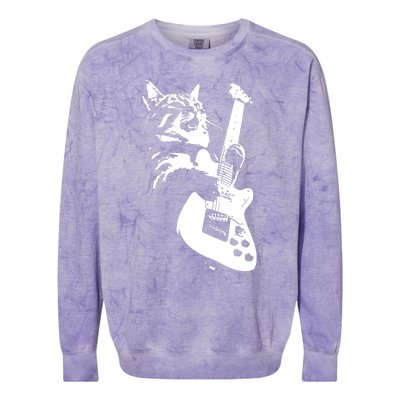 Rock Cat Playing Guitar Funny Guitar Cat Colorblast Crewneck Sweatshirt