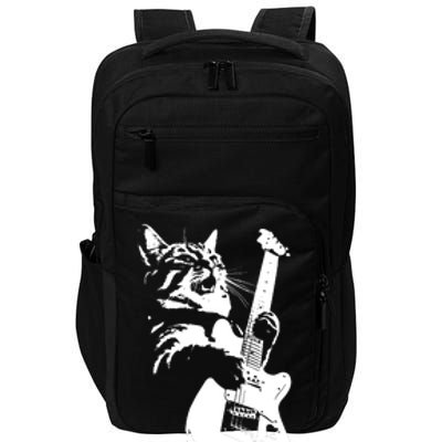 Rock Cat Playing Guitar Funny Guitar Cat Impact Tech Backpack