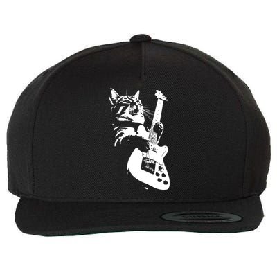 Rock Cat Playing Guitar Funny Guitar Cat Wool Snapback Cap