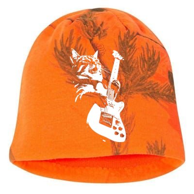 Rock Cat Playing Guitar Funny Guitar Cat Kati - Camo Knit Beanie