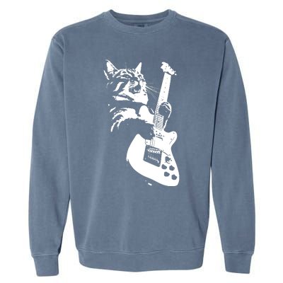 Rock Cat Playing Guitar Funny Guitar Cat Garment-Dyed Sweatshirt