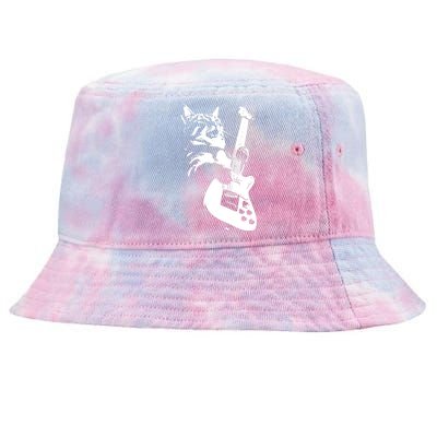 Rock Cat Playing Guitar Funny Guitar Cat Tie-Dyed Bucket Hat