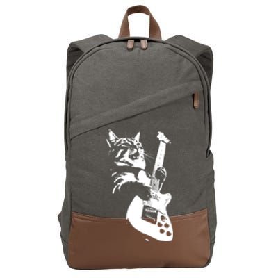 Rock Cat Playing Guitar Funny Guitar Cat Cotton Canvas Backpack