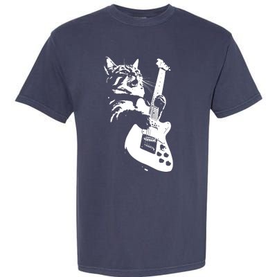 Rock Cat Playing Guitar Funny Guitar Cat Garment-Dyed Heavyweight T-Shirt