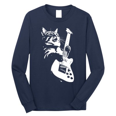 Rock Cat Playing Guitar Funny Guitar Cat Long Sleeve Shirt