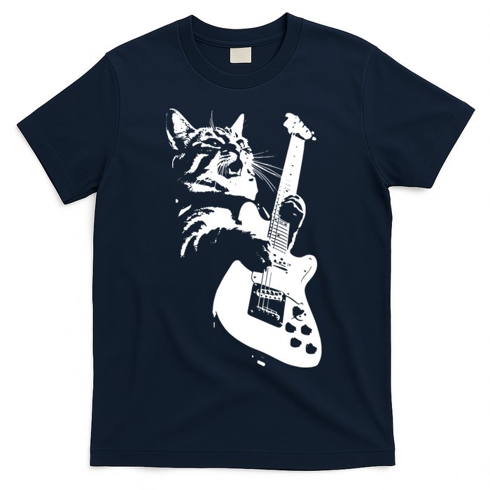 Rock Cat Playing Guitar Funny Guitar Cat T-Shirt