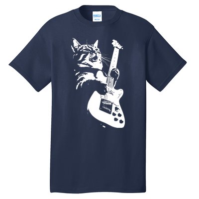 Rock Cat Playing Guitar Funny Guitar Cat Tall T-Shirt