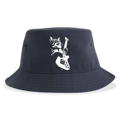 Rock Cat Playing Guitar Funny Guitar Cat Sustainable Bucket Hat