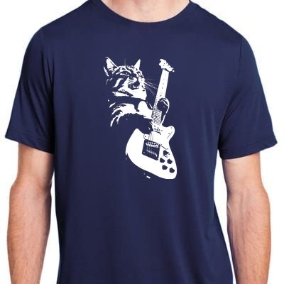 Rock Cat Playing Guitar Funny Guitar Cat Adult ChromaSoft Performance T-Shirt