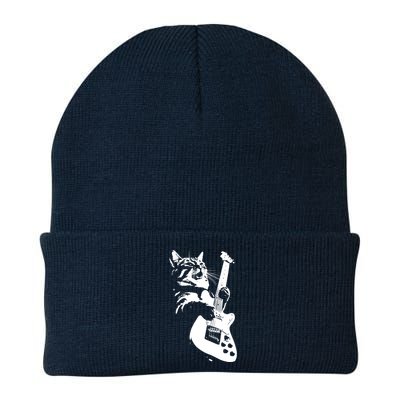 Rock Cat Playing Guitar Funny Guitar Cat Knit Cap Winter Beanie