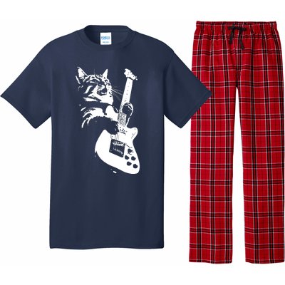 Rock Cat Playing Guitar Funny Guitar Cat Pajama Set