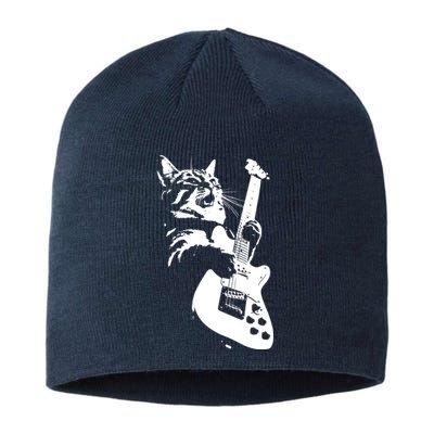 Rock Cat Playing Guitar Funny Guitar Cat Sustainable Beanie