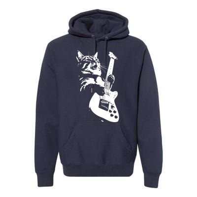 Rock Cat Playing Guitar Funny Guitar Cat Premium Hoodie